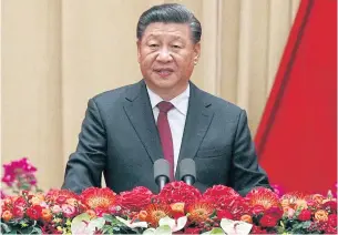  ?? AP ?? Chinese President Xi Jinping speaks at a dinner marking the 70th anniversar­y of the founding of the People’s Republic of China at the Great Hall of the People in Beijing.