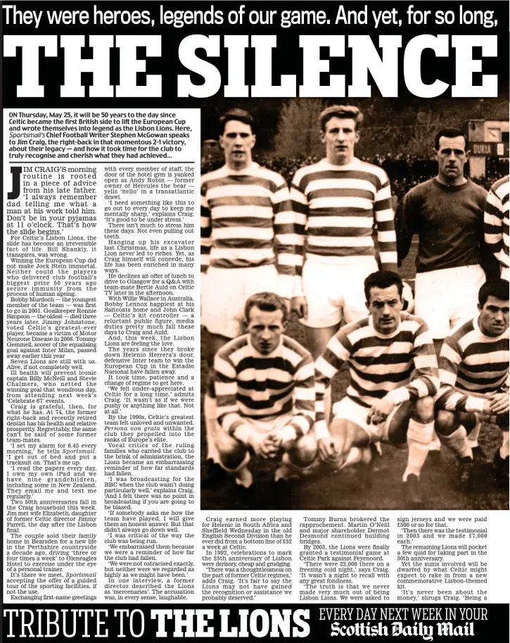 Celtic hero Jim Craig says becoming a Lisbon Lion wasn't the best