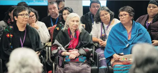  ?? GRAHAM HUGHES ?? Members of the Atikamekw sharing circle prepare to speak Tuesday at the Missing and Murdered Indigenous Women and Girls inquiry.