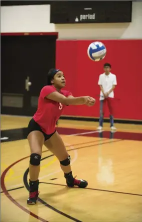  ?? VINCENT OSUNA PHOTO ?? Imperial Valley College's Destiny Salgado attempts to hit the ball during their tournament game against Arizona Western College during IVC's annual round robin tournament on Saturday at Imperial Valley College in Imperial.