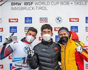  ?? PICTURE: British Bobsleigh & Skeleton ?? Team GB’S Matt Weston (left) shared the top step of the podium with China’s Wenqiang Geng and Germany’s Christian Grotheer in Igls