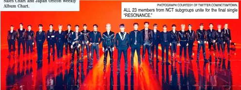  ?? PHOTOGRAPH COURTESY OF TWITTER.COM/NCTSMTOWN. ?? ALL 23 members from NCT subgroups unite for the final single “RESONANCE.”