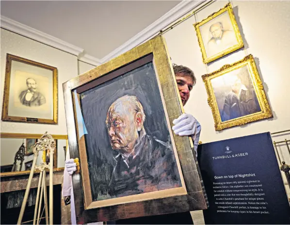  ?? ?? The draft portrait of Winston Churchill, which was sketched by Graham Sutherland as part of a commission for his 80th birthday, is on display at Blenheim this week before being auctioned by Sotheby’s on June 6