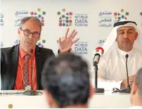  ??  ?? Stefan Schweinfes­t and abdullah nasser Lootah during a Press meet to announce the event details. — Photo by Dhes Handumon