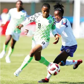  ?? Photo: AFP ?? Nigeria’s Rasheedat Ajibade (left) vies for the ball with Haiti’s Ruthny Mathurin during the Women World Cup U20 match at the Marville stadium in Saint-Malo, France, yesterday