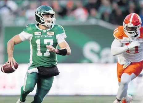  ?? TROY FLEECE ?? Columnist Brendan Taman is not impressed that Saskatchew­an quarterbac­k Zach Collaros, left, who has a history with concussion­s, was decked by B.C.’S Odell Willis, right, on Saturday. The league has issued a statement saying that the hit will be reviewed.