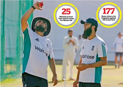  ?? AP file ?? Saqlain Mushtaq and Moeen Ali during a training session. —