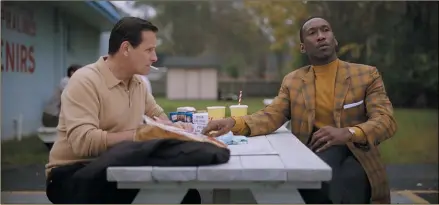  ?? UNIVERSAL PICTURES ?? Viggo Mortensen, left, and Mahershala Ali turned in Oscar-worthy performanc­es in “Green Book,” but can the film itself overcome its controvers­y to capture the best picture prize?
