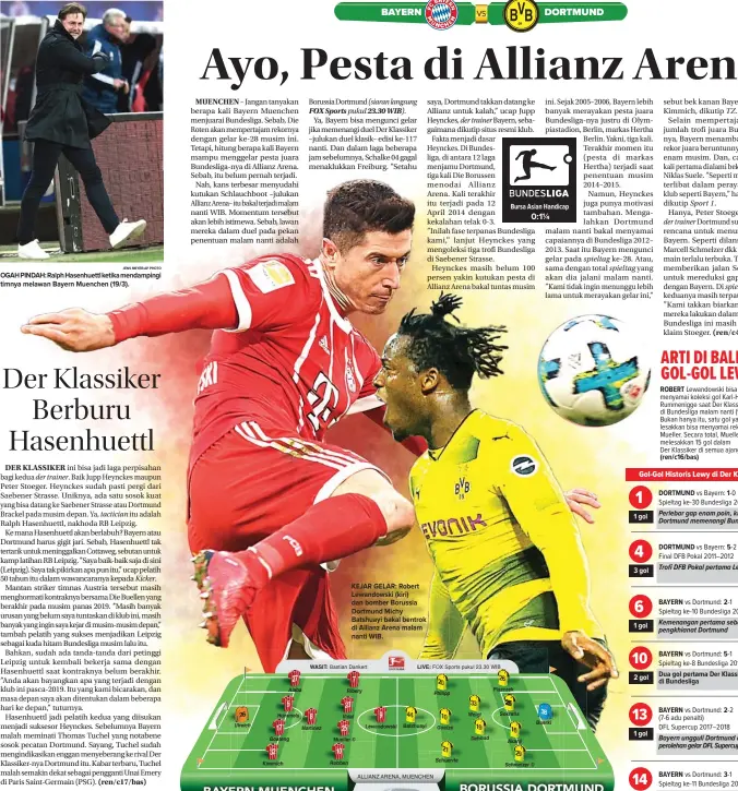  ??  ?? KEJAR GELAR: Robert Lewandowsk­i (kiri) dan bomber Borussia Dortmund Michy Batshuayi bakal bentrok di Allianz Arena malam nanti WIB.