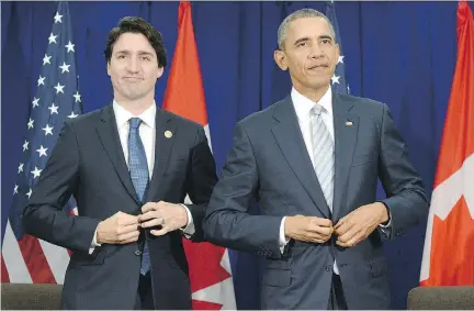  ?? SEAN KILPATRICK/THE CANADIAN PRESS ?? Prime Minister Justin Trudeau at a bilateral meeting with President Barack Obama in Manila on Thursday.