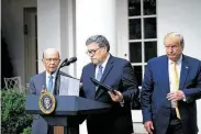  ?? Doug Mills / New York Times ?? Commerce Secretary Wilbur Ross, from left, Attorney General William Barr and President Donald Trump gather in the Rose Garden to make a statement in July about the census.