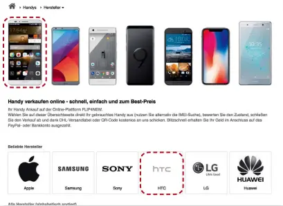  ??  ?? Die website von Flip4new kann man mit wohlwollen als schlicht und reduziert bezeichnen. Die veraltete Optik
mit den simplen icons und teilweise uralten Modellen wirkt nicht sehr
ansprechen­d.