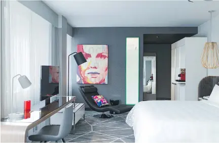  ?? MARRIOTT INTERNATIO­NAL ?? The new-in-2016 Renaissanc­e Montréal Centre-Ville features playful art-centric interiors. There are 120 guest rooms and 22 suites. Rooms are wellequipp­ed with deluxe bedding, Nespresso machines, flat-screens and sparkling bathrooms with walk-in showers.