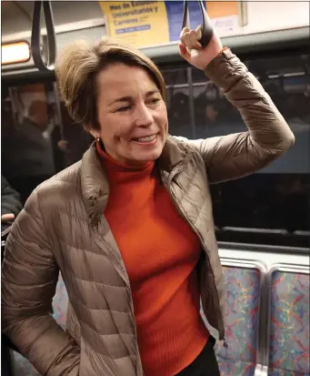  ?? HERALD POOL PHOTO ?? Gov. Maura Healey, taking the Red Line from Park Street station to take a tour of MBTA Operations Control Center.