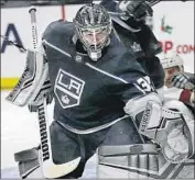  ?? Marcio Jose Sanchez Associated Press ?? JONATHAN QUICK makes a save in the first period, when he was called for roughing against Arizona.