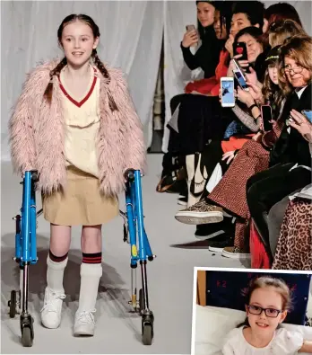  ??  ?? Above: Katie on the catwalk yesterday. Right: Recovering in hospital after her operation