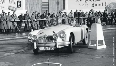  ??  ?? Ted Lund and passenger tackle the 1956 MCC Rally in Hastings.