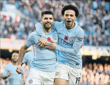  ?? FOTO: GETTY ?? Agüero y Sané quieren seguir liderando el ataque de un City que viaja al estadio del Leicester