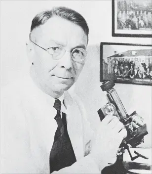  ?? HAMILTON SPECTATOR FILE PHOTO ?? Hamilton's pathologis­t at the time who dealt with all the dead and somehow managed to develop a serum that is credited with saving the lives of many. Dr. William R. Jaffrey, worked as Hamilton's coroner during a horrific chapter in the city's history.