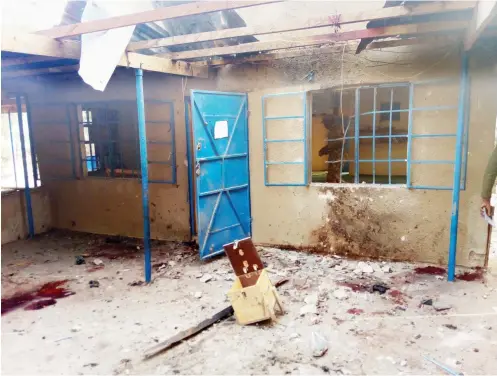  ??  ?? Scene of a Bomb Blast where a professor and four other persons were killed at the University of Maiduguri yesterday.