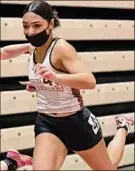  ?? James Franco / Special to the TU ?? Mohonasen’s Zionna Perez-Tucker, seen at the indoor state qualifier in February, won the 100 and 200 at the Lady Eagles meet on Saturday.