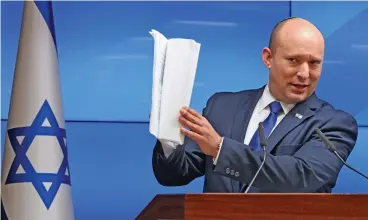  ?? (AFP) ?? Israeli Prime Minister Naftali Bennett speaks during a press conference, in Jerusalem on Tuesday