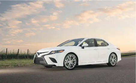  ??  ?? The new Camry isn’t much longer than the outgoing model, but it stretches the distance between the front and rear wheels by about 7.5 centimetre­s. The overall look is far more youthful.