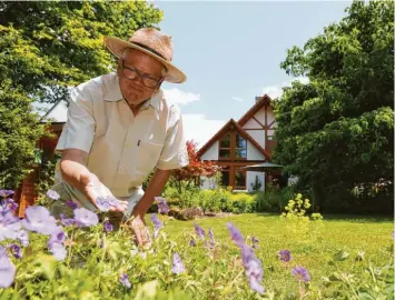  ?? Foto: Michael Hochgemuth ?? Georg Socher zeigt am „Tag der offenen Gartentür“seinen Garten in der Hammerschm­iede.