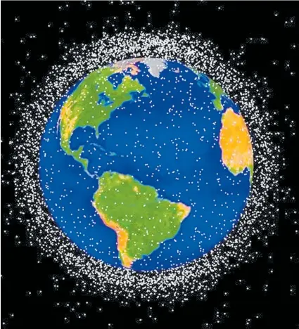  ?? Picture / Nasa ?? A computer graphic from a program used by Nasa shows the objects being tracked in low Earth orbit.