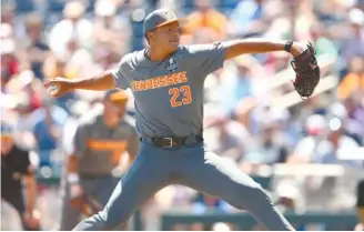  ?? TENNESSEE ATHLETICS PHOTO ?? Tennessee relief pitcher Chase Burns pitched six scoreless innings Monday afternoon as the Volunteers turned an early 4-0 deficit into a 6-4 win over Stanford at the College World Series.