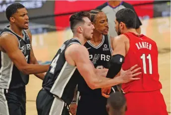  ?? RONALD CORTES/GETTY IMAGES ?? DeMar DeRozan has no regrets about his altercatio­n with Enes Kanter in April 2021.