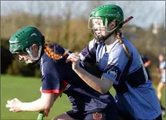  ??  ?? Rebecca Fanning of Pres. (Wexford) under pressure from Eva Dunne.