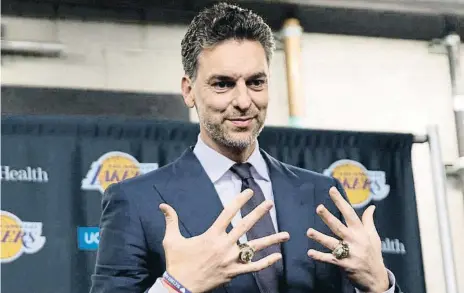  ?? Phillip Kim / EFE ?? Gasol, con dos anillos NBA, será el tercer español en el Hall of Fame tras los técnicos Díaz Miguel y Pedro Ferrándiz