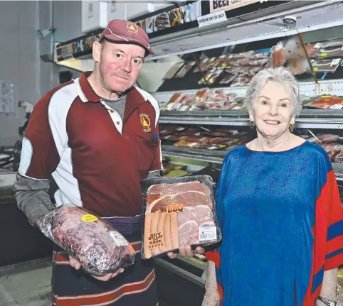  ?? ?? Byrnes Quality Meats Butcher Lindsay Glass with Raylee Byrnes at the Mayers Street store. Picture Emily Barker