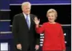  ?? THE ASSOCIATED PRESS ?? Republican presidenti­al nominee Donald Trump and Democratic presidenti­al nominee Hillary Clinton are introduced during the presidenti­al debate at Hofstra University in Hempstead, N.Y., Monday.