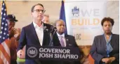  ?? COMMONWEAL­TH MEDIA SERVICES ?? Gov. Josh Shapiro touts federal investment in hydrogen hubs in Pennsylvan­ia alongside Philadelph­ia union leaders.