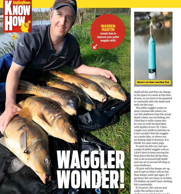  ??  ?? Warren’s cut-down ‘searching’ float. WARREN MARTIN reveals how to improve your pellet waggler skills