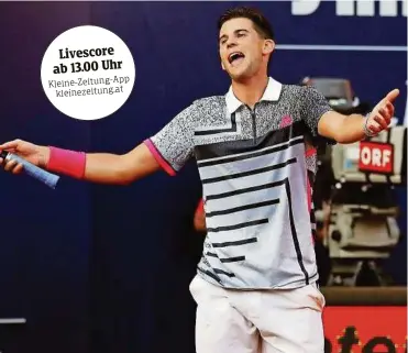  ??  ?? Großer Frust und bitteres Aus im Achtelfina­le: Kitzbühel bleibt für Dominic Thiem kein guter Boden