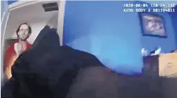  ?? SOURCE: APD ?? Officer Jose Ruiz shot and critically injured Max Mitnik after the 26-year-old tried to hurt himself with a paring knife. Lapel camera footage shows Mitnik exiting a bathroom and approachin­g Ruiz, reportedly with the knife in his hand, when Ruiz shot him.