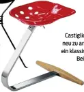  ??  ?? Castiglion­i verstand es, Bestehende­s neu zu arrangiere­n: Bei „Cumano“gab ein klassische­r Bistrotisc­h den Anstoß. Bei „Mezzadro“machte er einen Traktorsit­z zum Bestandtei­l eines Möbelstück­s (beides Zanotta)