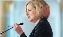  ?? ADRIAN WYLD/THE CANADIAN PRESS ?? Premier Rachel Notley says Alberta will buy tanker cars and locomotive­s to ease pipeline constraint­s.