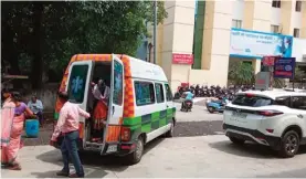  ??  ?? WIN using the first ambulance donated by the Grand Commandery to provide much-needed transport to hospital to poor women in Nagpur as most have lost their jobs due to the pandemic