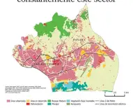  ??  ?? Mapa huella urbana 2010: Para 2010, el 30% (10,451.51 has) de la superficie de la cuenca correspond­e a áreas urbanas o edificadas; 12,75% (4,449.95) correspond­e a bosques y manglares.