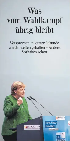  ?? FOTO: DPA ?? Grenzwerte für saubere Luft ändern – oder doch nicht? Bundeskanz­lerin Angela Merkel (CDU) im Hessen-Wahlkampf.