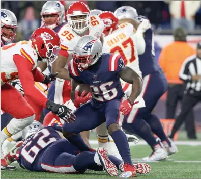  ?? File photo ?? Even though the New England Patriots lost star quarterbac­k Tom Brady to free agency, running back Sony Michel (26) and the Patriots have five primetime games this season. They start the season at Gillette Stadium against the Miami Dolphins.