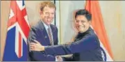  ?? PTI ?? Union commerce and industry minister Piyush Goyal (right) with his Australian counterpar­t Dan Tehan in New Delhi.