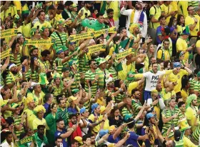  ?? /Getty Images ?? Brazil fans during the Fifa World Cup Qatar 2022 Group G match between Brazil and Serbia at Lusail Stadium.