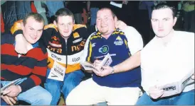  ?? ?? L-r: Mark Foley, Patrick Dorgan, John O’Regan and Dean Roche, keeping an eye on the horses at a race night in Watergrass­hil 21 years ago.