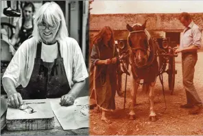  ??  ?? Anna Currey in her studio. INSET: Anna working on the farm with her father.