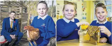  ??  ?? HEN OUT OF TEN Pupils tend chickens in garden SCHOOL PRIZE Children polish acclaimed award